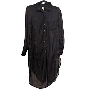 Akemi + Kin Anthropologie Black Burnout Velvet Button Down High‎ Low Tunic XS